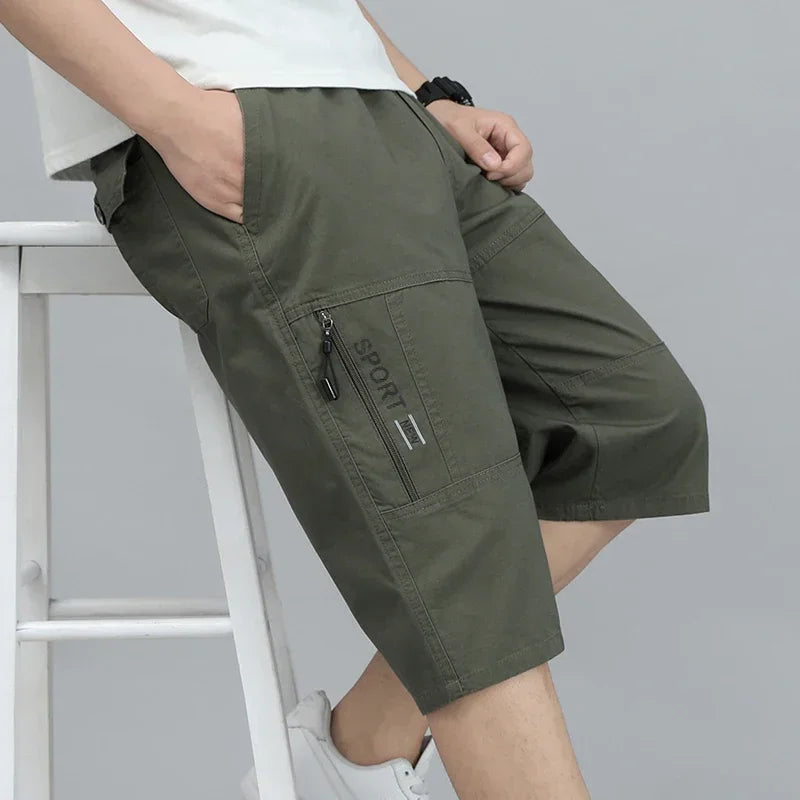 Men's Cargo Shorts, Zipper Pocket, Cotton Shorts. Elastic Waist, Sports -  Casual Short Pants.