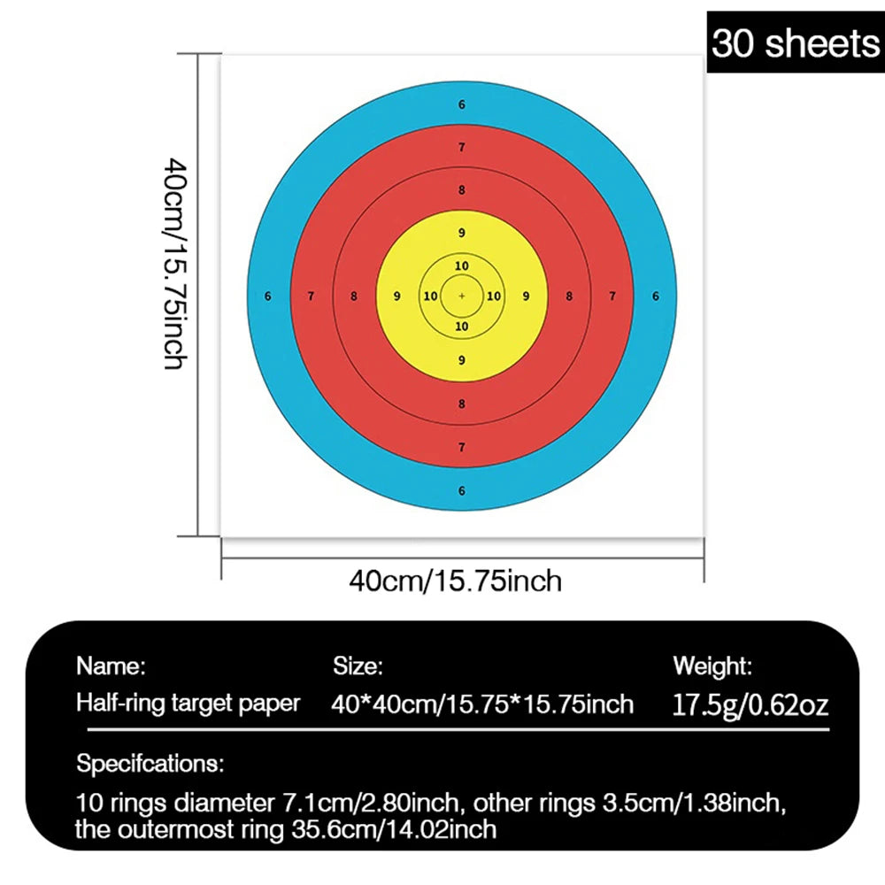 30 Bow And Arrow Paper Targets. Full ring- Half Ring Targets.
