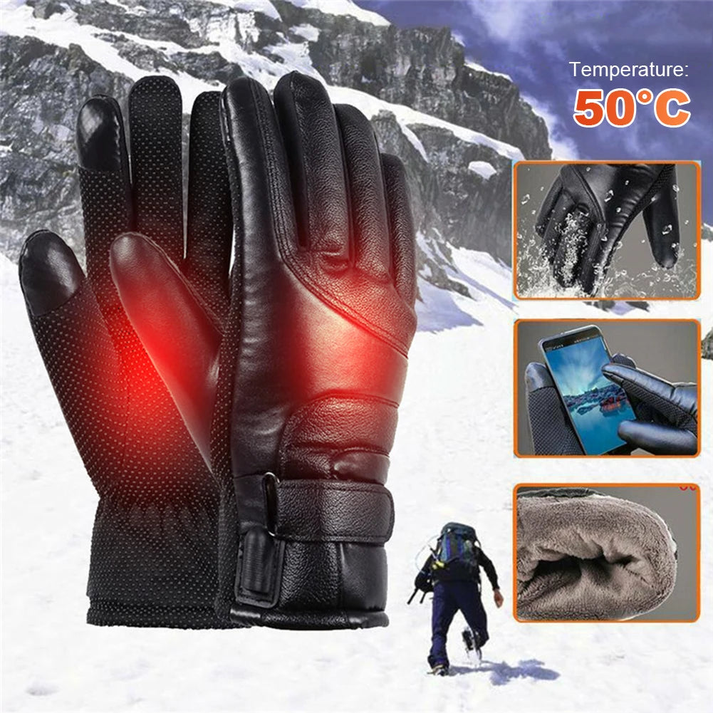 Heated Gloves- Waterproof Thermal- PU Leather.