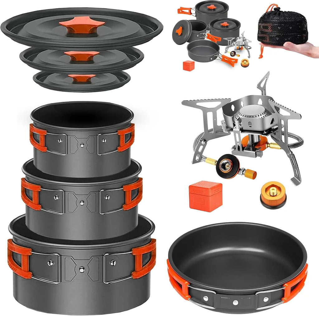 Camping Cookware Set with Stove - All in One, Non-Stick .
