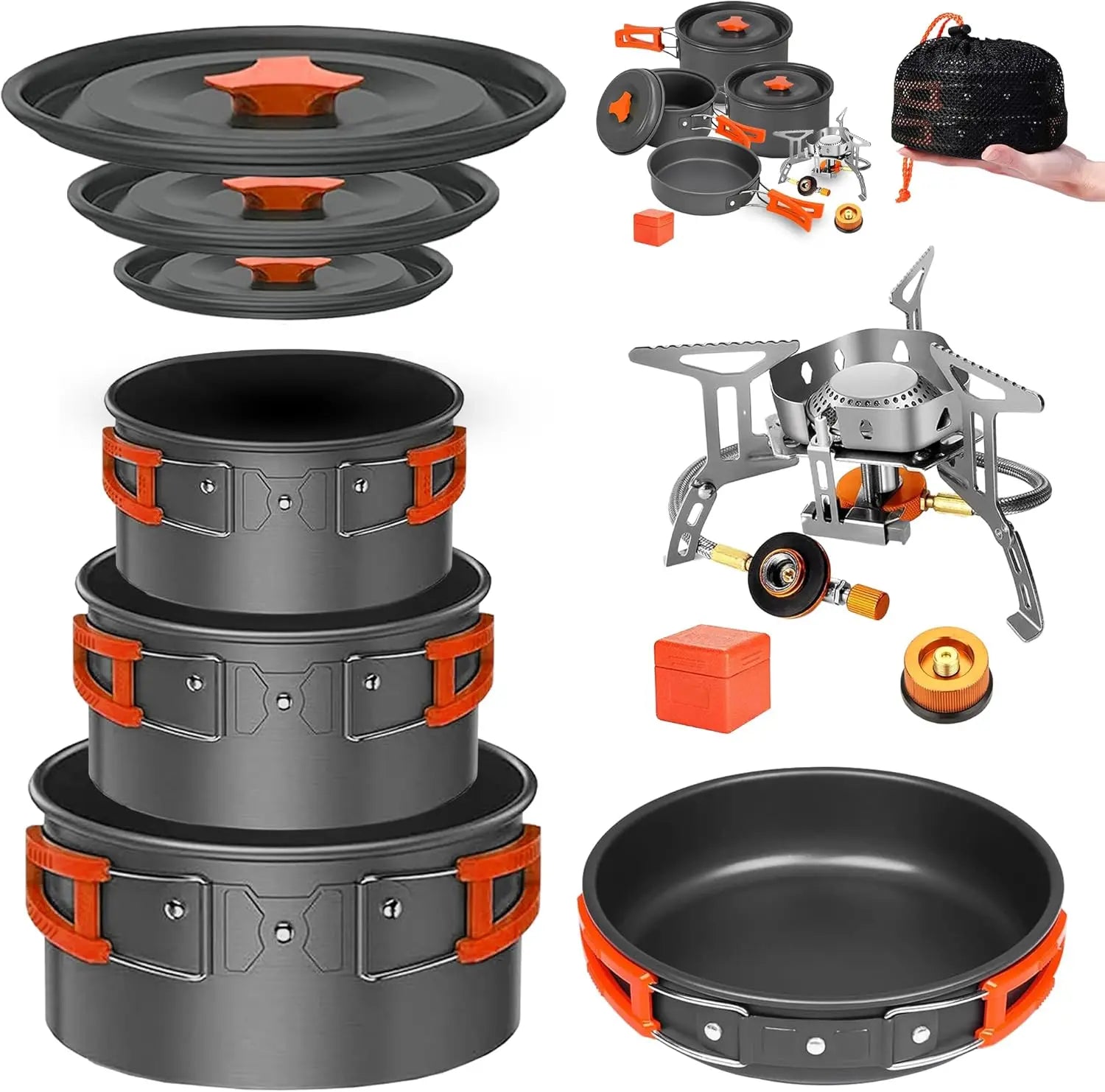 Camping Cookware Set with Stove - All in One, Non-Stick .