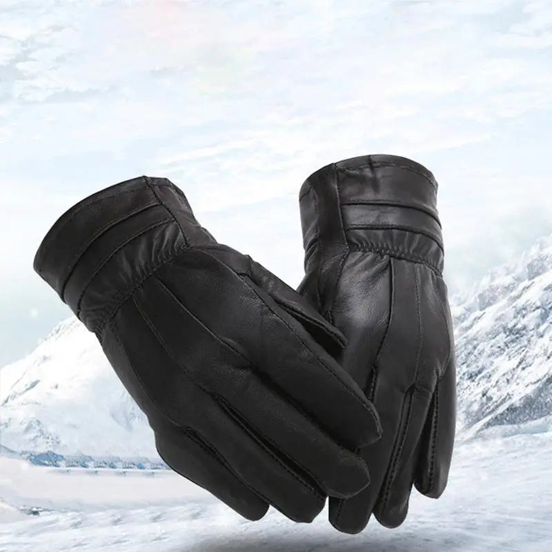 Leather Work Gloves- Winter- Windproof- Cold-resistant Motorcycle Gloves.