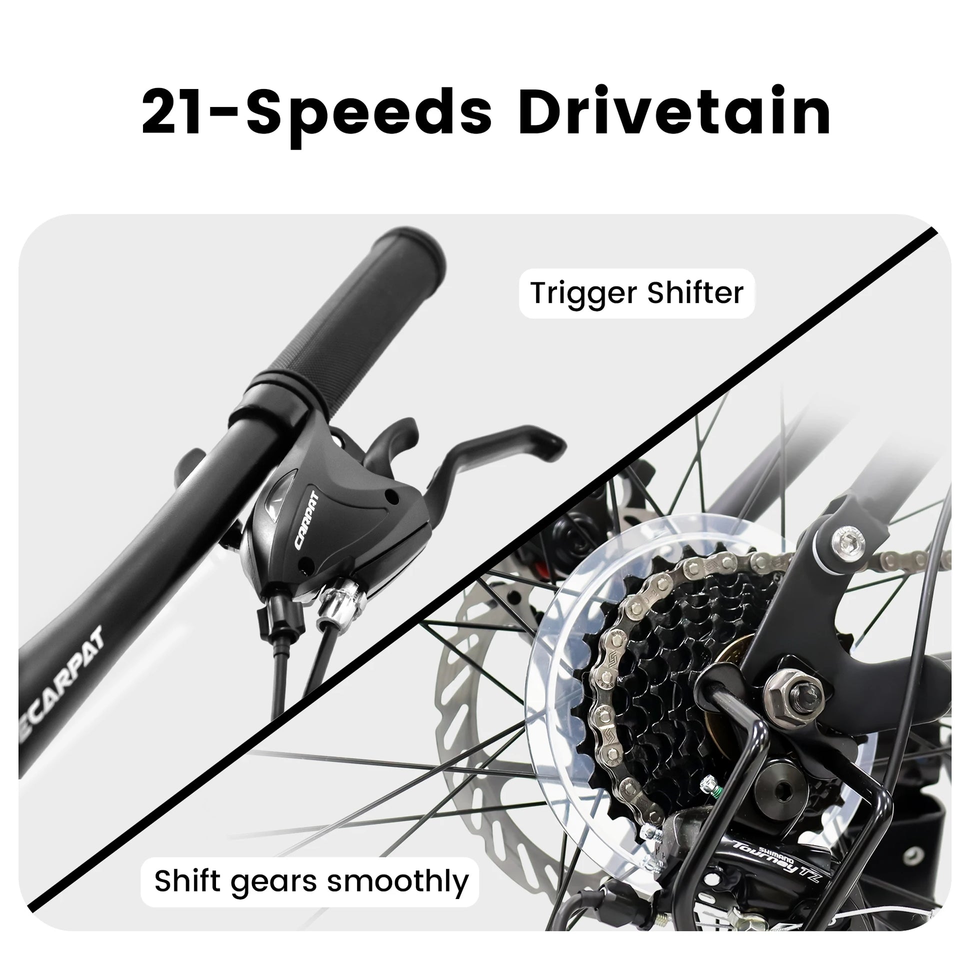 Ecarpat Dual Full Suspension Mountain Bike. 24/26/27.5 Inch, 21-Speed, Disc Brakes.