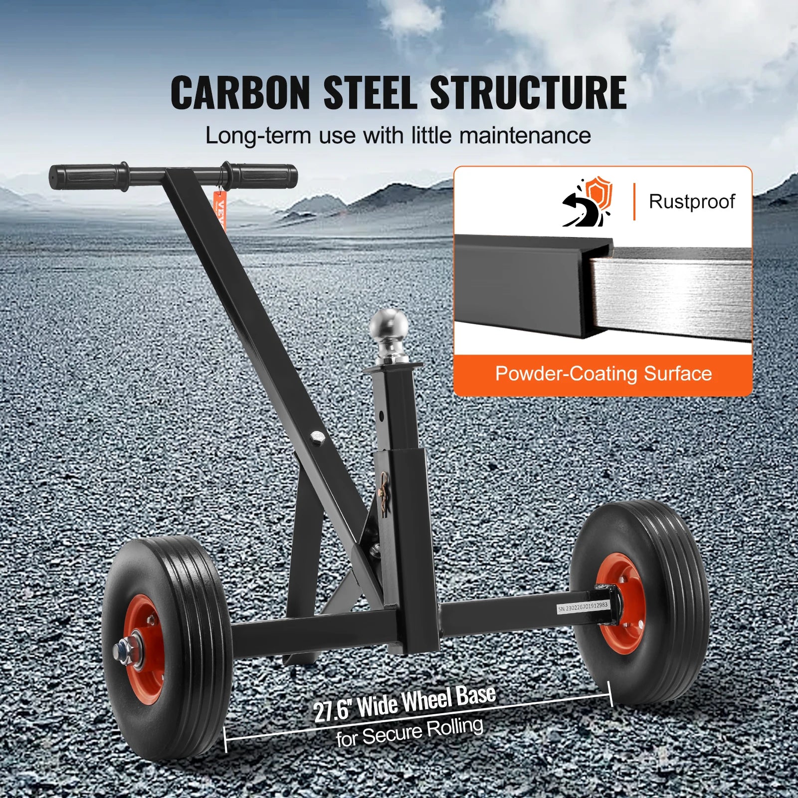 VEVOR Adjustable Trailer Dolly. 600/1500lbs Tongue Weight Capacity. Carbon Steel Trailer Mover.