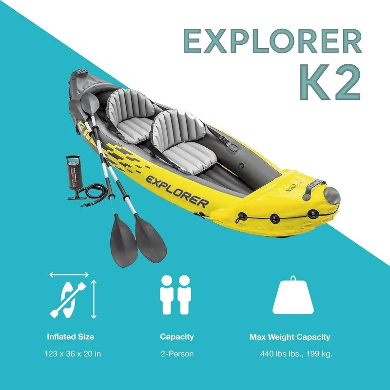 Inflatable Kayak Set. 86in Aluminum Oars, High-Output Pump, Super Strong PVC.