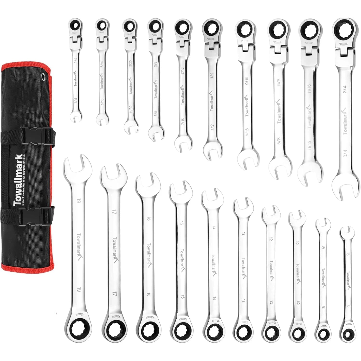 20pcs Standard Combination Ratcheting Wrench Set, 72-Teeth Cr-V Steel With Storage Bag.