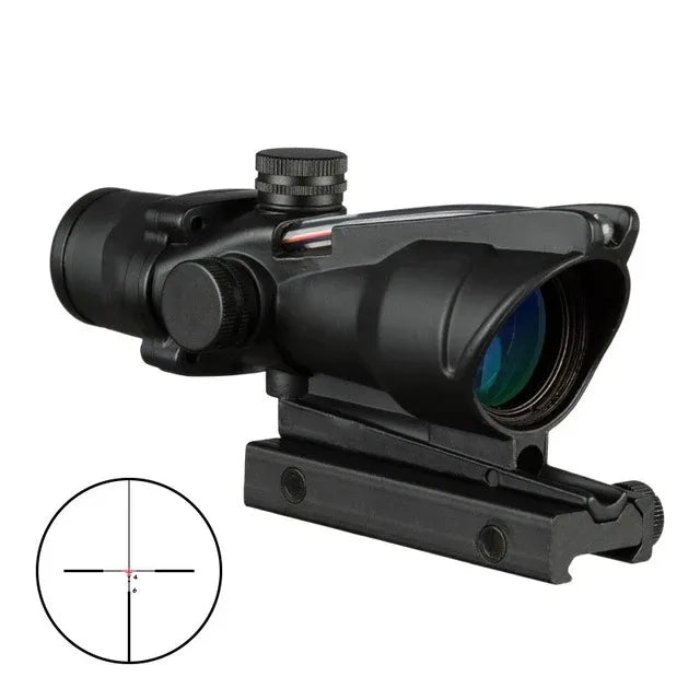 4X32 Hunting Rifle scope. Real Fiber Optics, Green, Red Dot Illuminated, Etched Optical Sight.