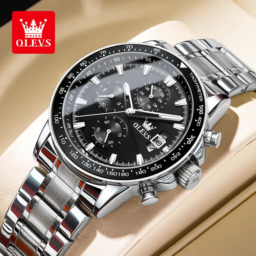 OLEVS Men's Watches, Casual Fashion, Chronograph, Waterproof, Stainless Steel, Luminous.