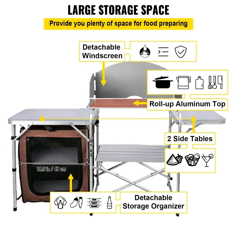 Bentism Camping Kitchen Station. Aluminum, Folding, Windshield, Storage Organizer.