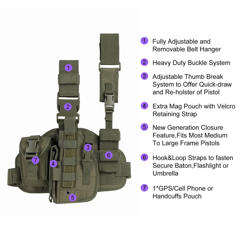 Tactical Leg Gun Holster. Multi-Function Camouflage Bag. Phone Pocket.
