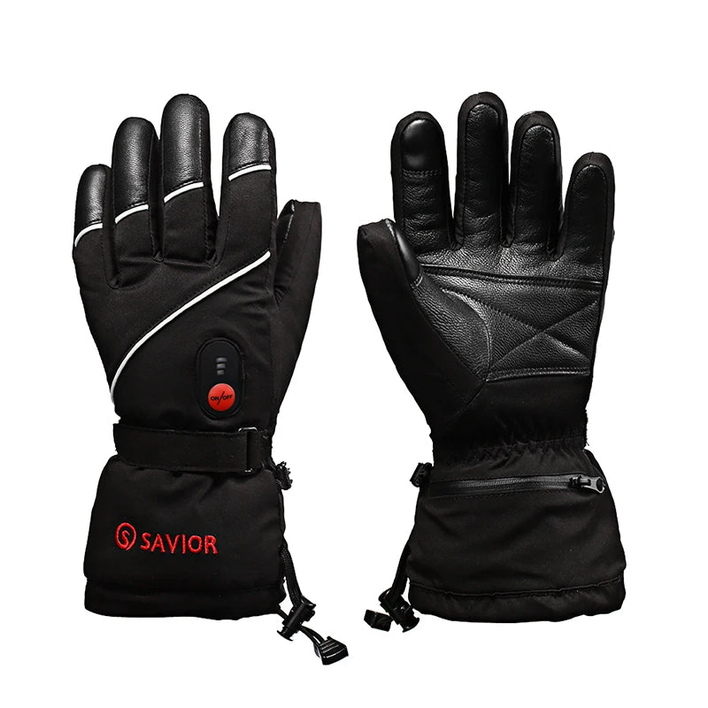 Heated Motorcycle Gloves. Goat Skin Leather- 3 Shift Temperature Control- Waterproof.