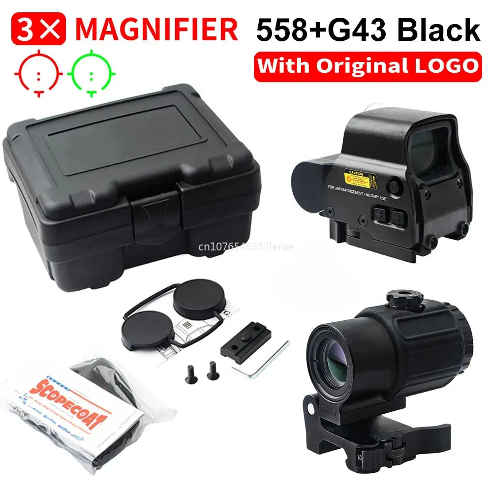 EOTECH 558 Holographic Collimator Red Dot Sight. G43/G33 3X, G45 5X Magnifier. W/20mm Rail Mounts & QD Lever.