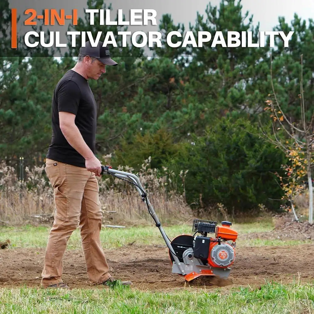 17 Inch, 79cc Gas Powered - Front Tine Cultivator. Tooless - Adjustable Tilling Width, Heavy Duty Tines.