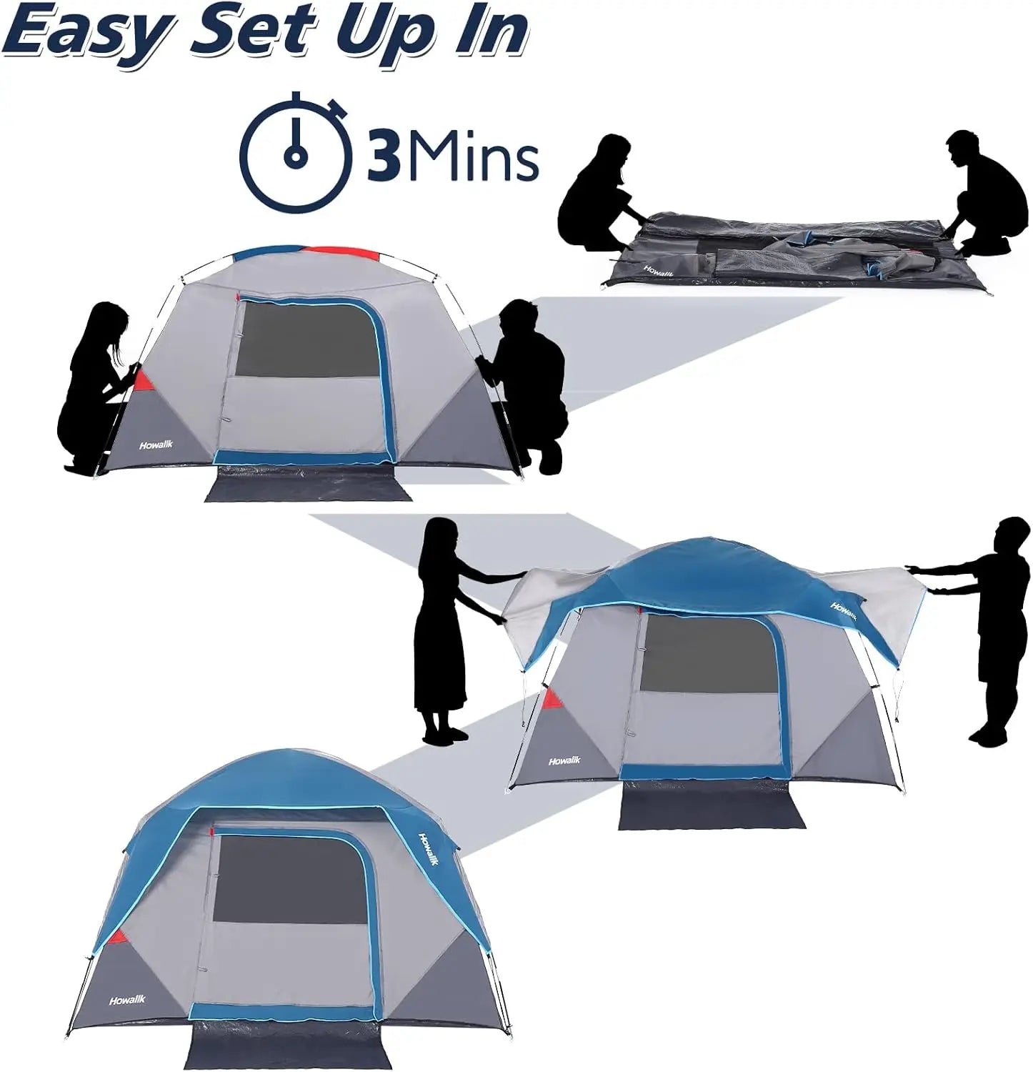 Easy Set up Tent, 4 Person and 6 Person . Hiking, Backpacking.