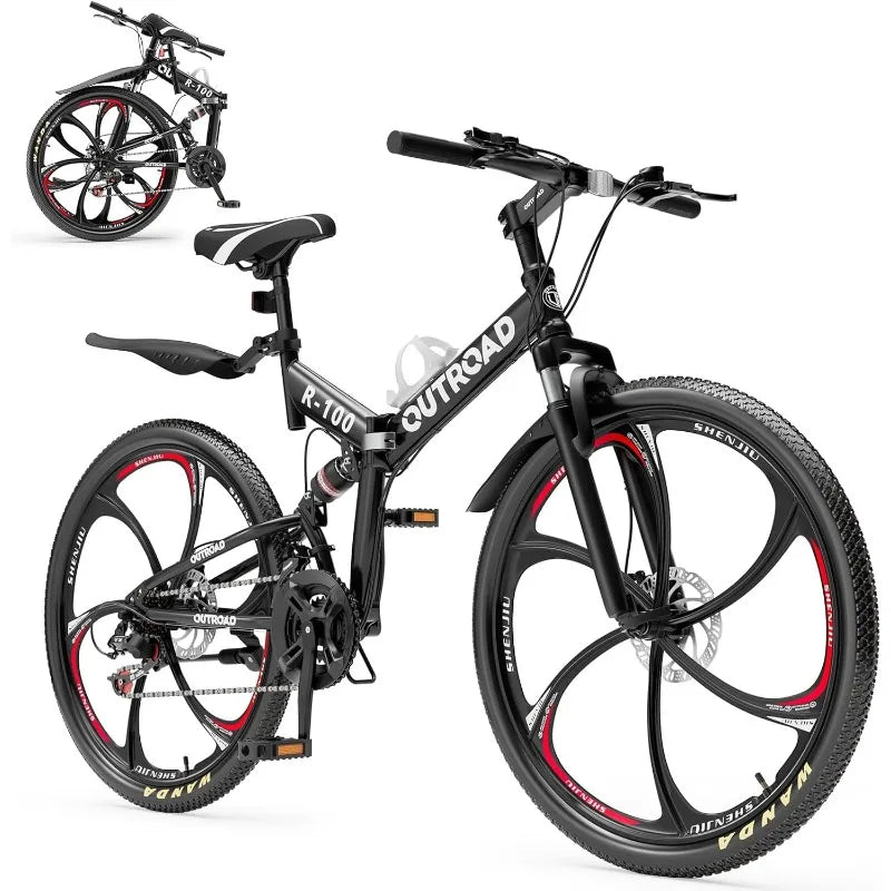 26 Inch Folding Mountain Bike, 21 Speed - Full Suspension - Dual Disc Brakes.