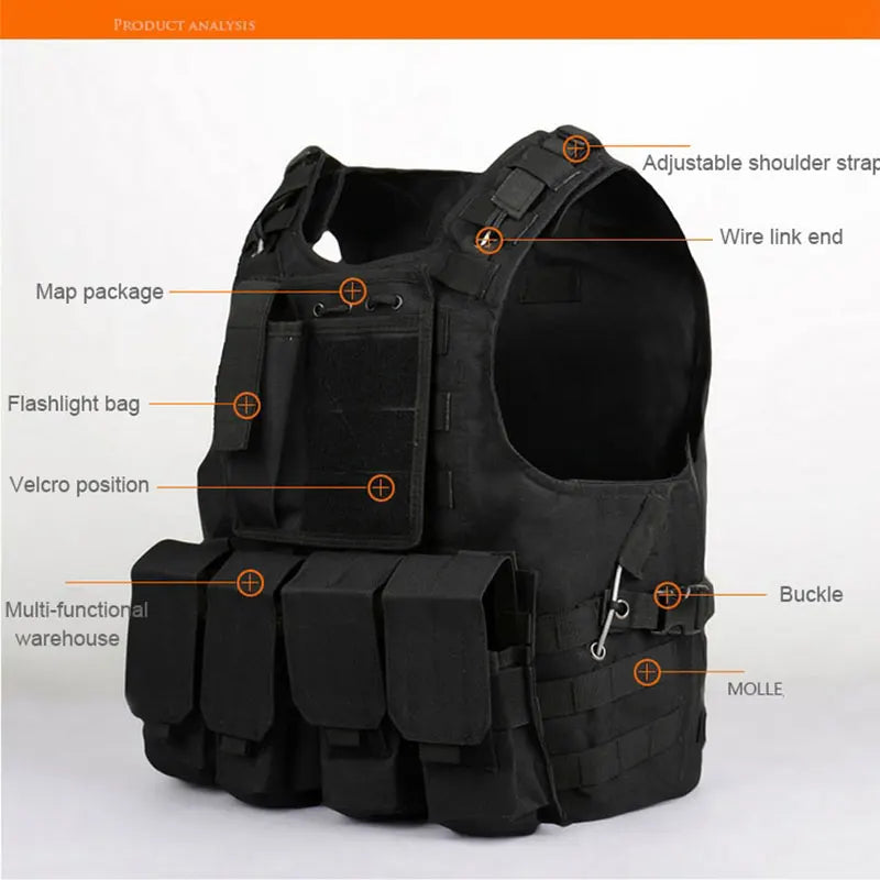 Hunting Camouflage Vest. Combat, Security Tactical Vest. Airsoft Assault Molle Vest.