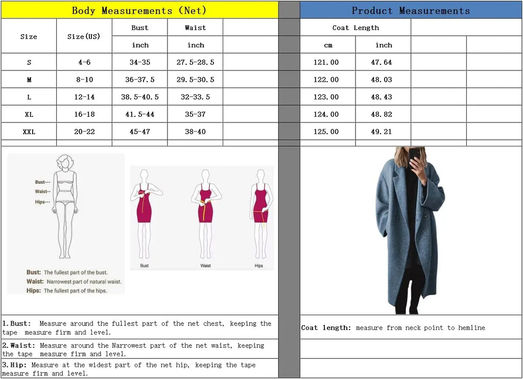 Women's Winter Double Breasted Faux Wool Coat. Notch Lapel.