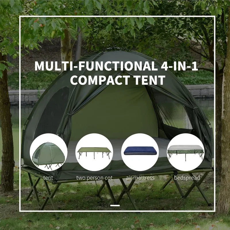 2 Person Foldable Camping Cot With Tent, Bedspread , Air Mattress.