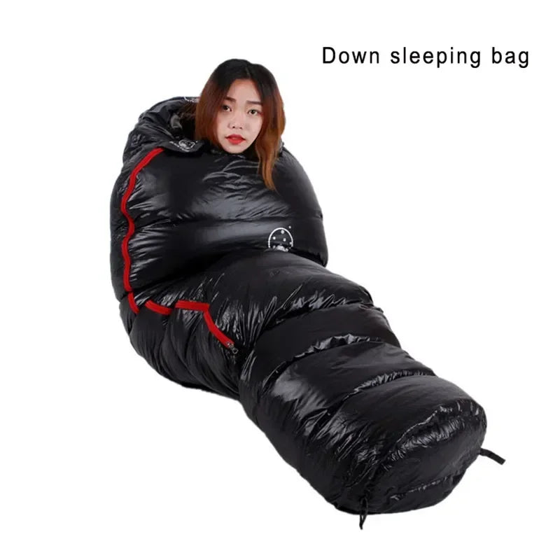 White Goose Down Adult Mummy Style Sleeping Bag. Winter, 4 Thicknesses.