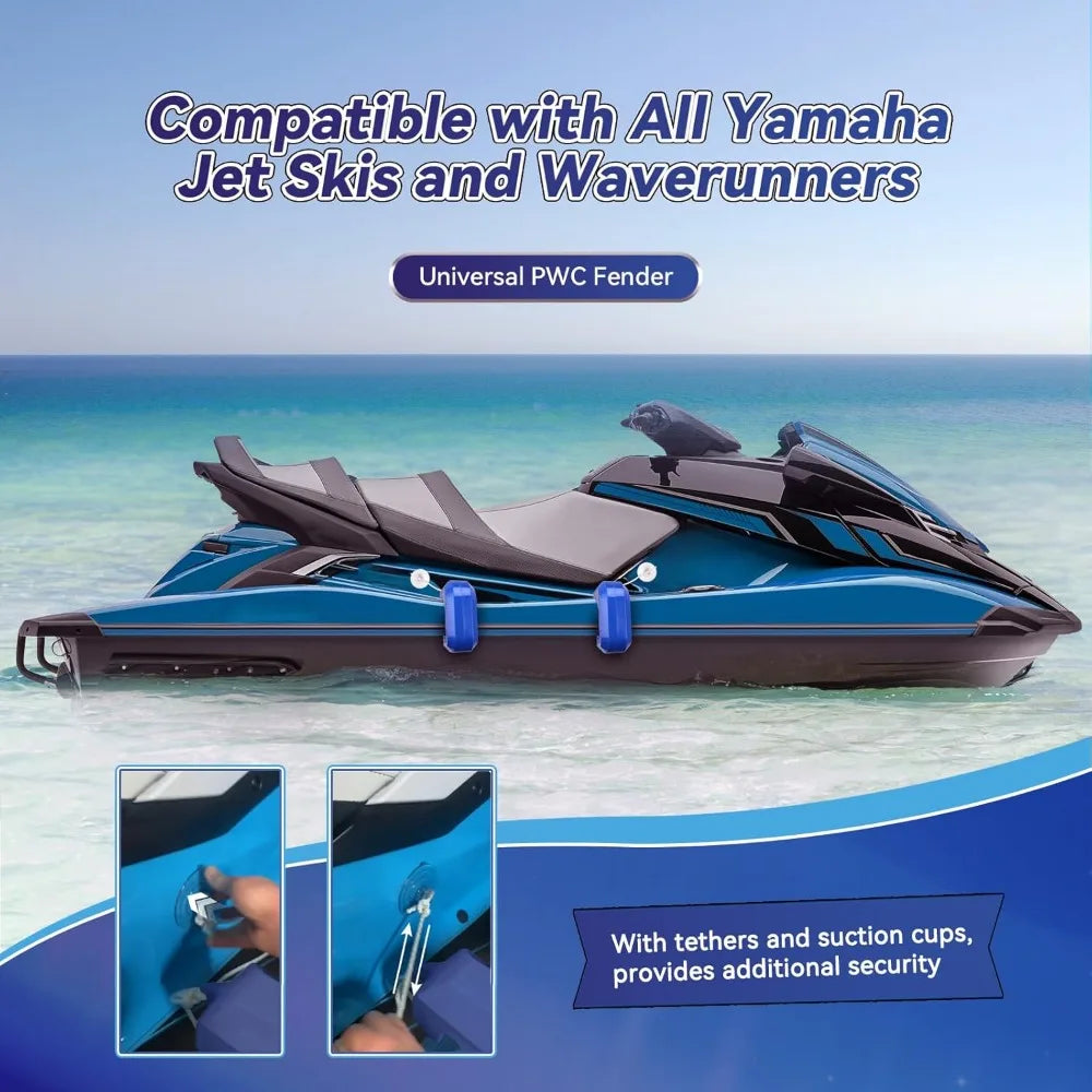 Jet Ski Bumpers For Docking, PWC Fenders Fit Yamaha Jet Ski. Wave Runner Accessories With Quick Attachment, 2 Pack, Blue