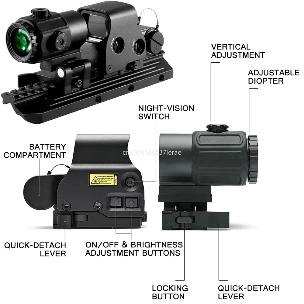 EOTECH 558 Holographic Collimator Red Dot Sight. G43/G33 3X, G45 5X Magnifier. W/20mm Rail Mounts & QD Lever.