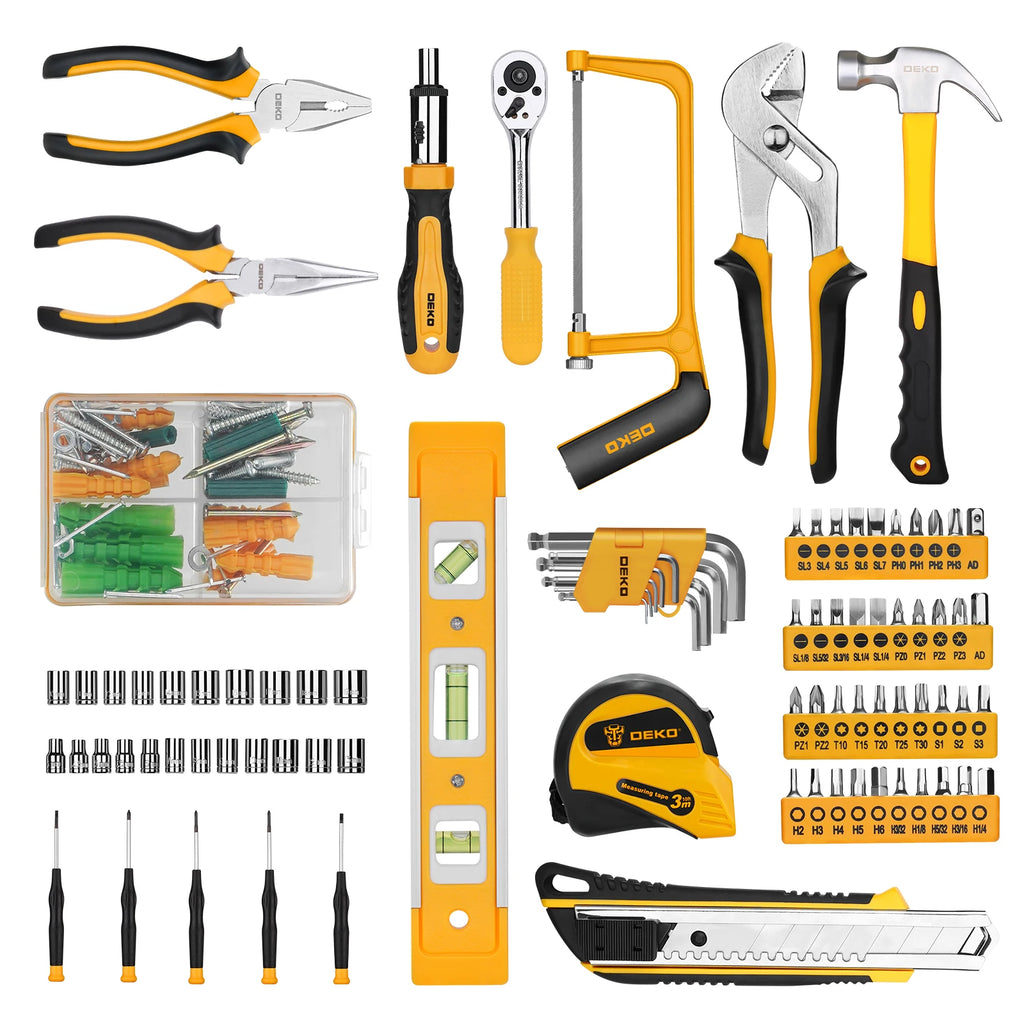 DEKO 228Pcs Socket Wrench Auto Repair Tool Combination Package. Plastic Toolbox Storage Case Included.