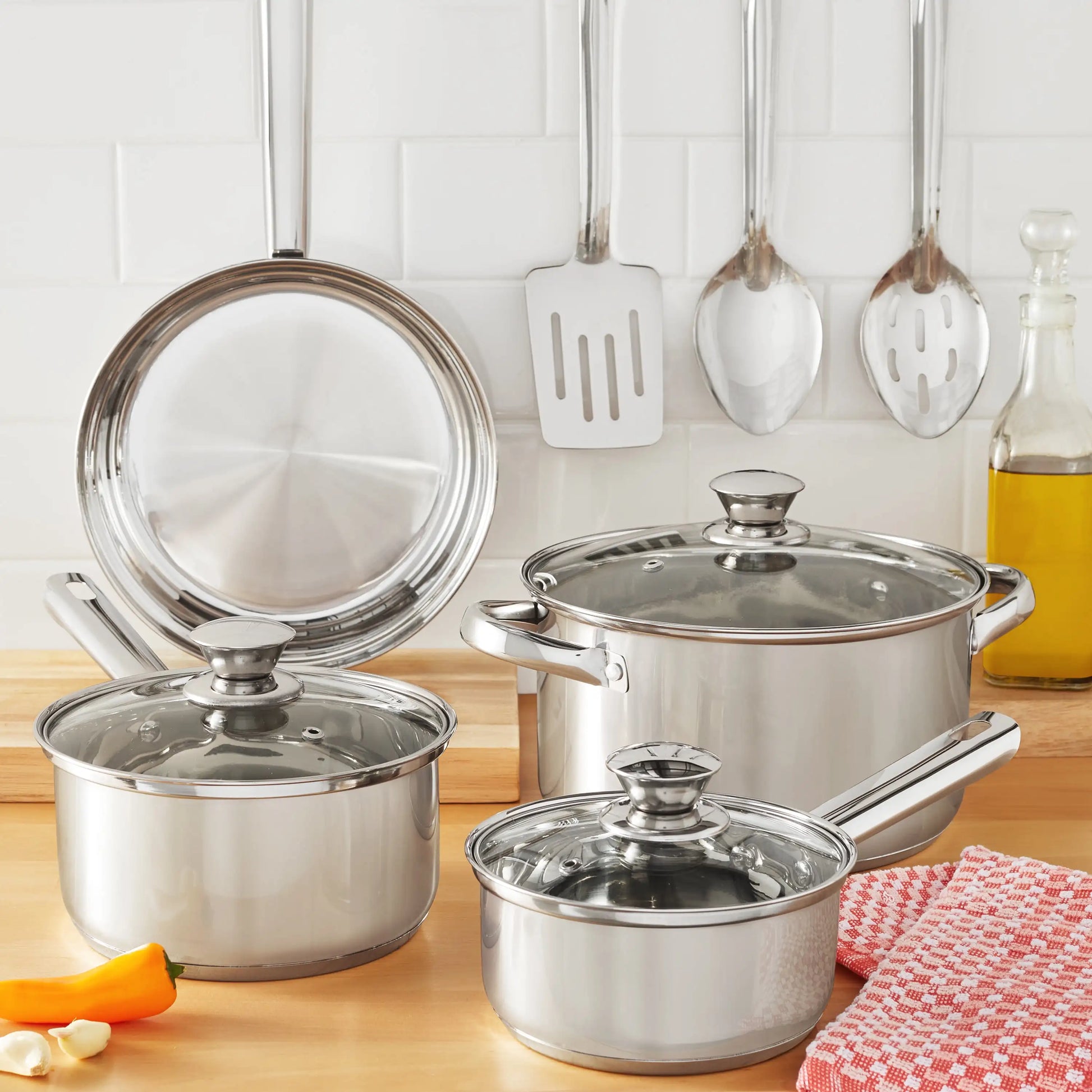 10-Piece Nonstick Stainless Steel Cookware Set. Durability And Style For Everyday Homemaking.