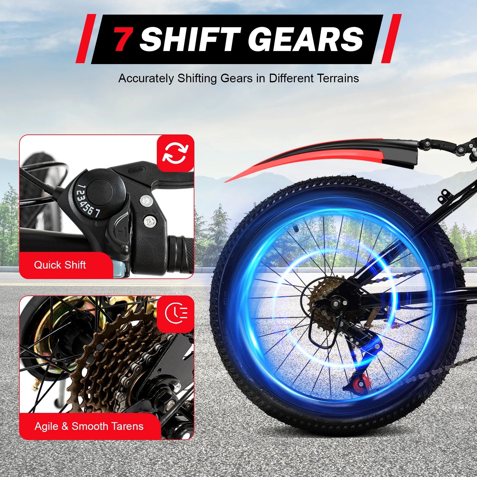 20In - 7 Speeds - Mountain Bike - Adjustable Height.