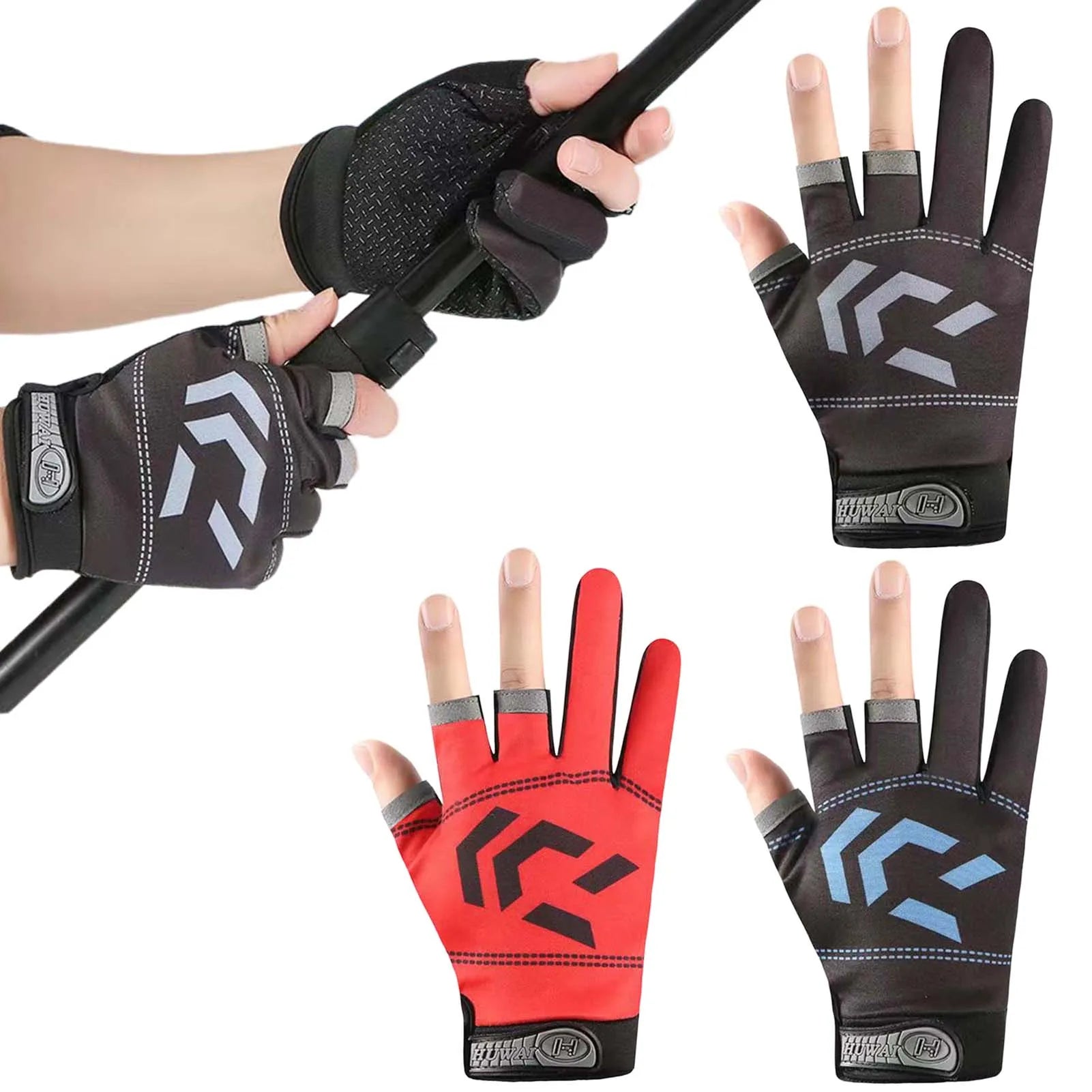 Three Finger Cut Gloves For Fishing, Sun Protection, anti-slip, Breathable.