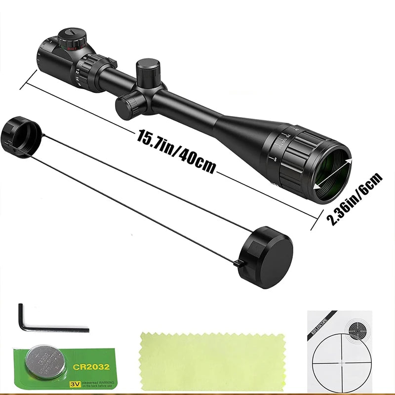 6-24x50 AO Rifle Scope. Hunting, Long-Range Scope. Illuminated Red/Green Reticle.