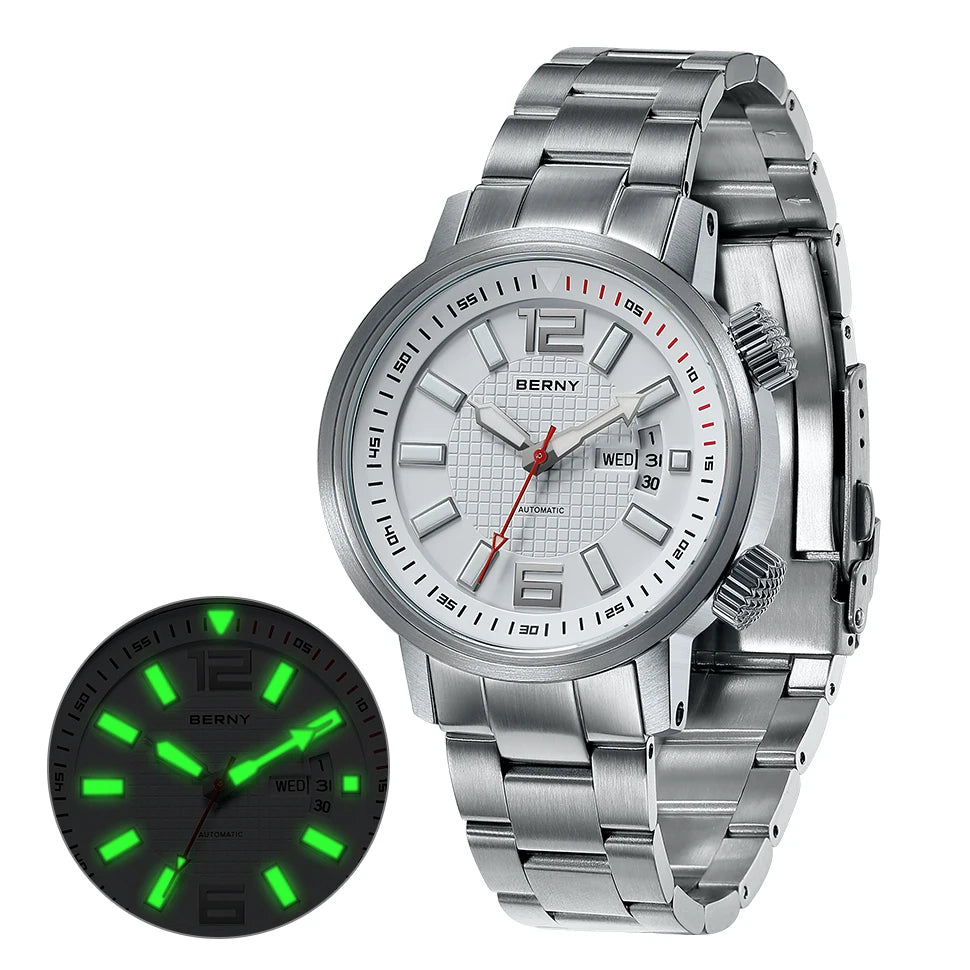 BERNY 20ATM Diver, Automatic Mechanical Watch. Luminous, Waterproof, Self Winding.