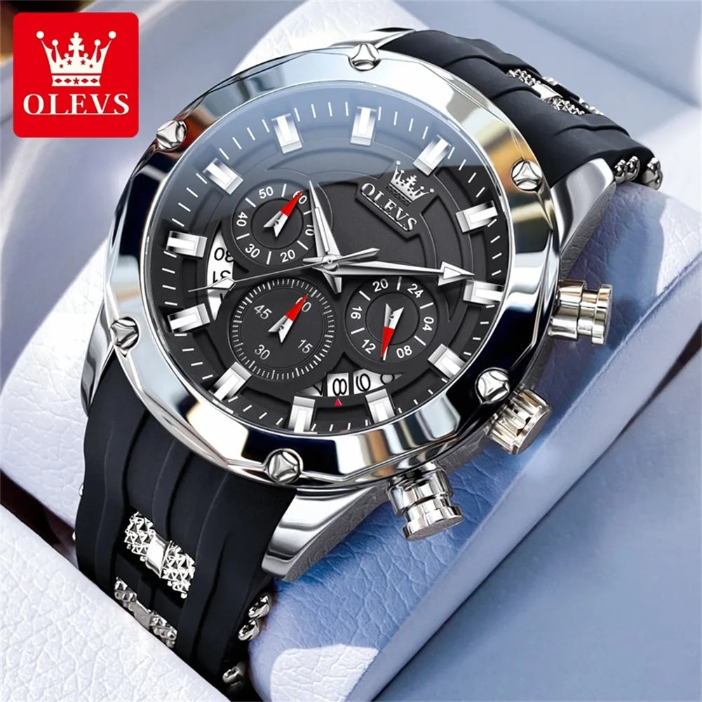 OLEVS Men's Watches. 45mm Large Dial Quartz - Waterproof - Chronograph Calendar - Luminous.