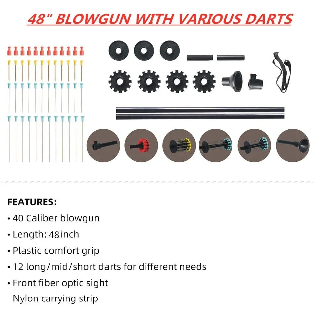 36" / 48 inches, .40 caliber Blowgun with 4 kinds of darts.