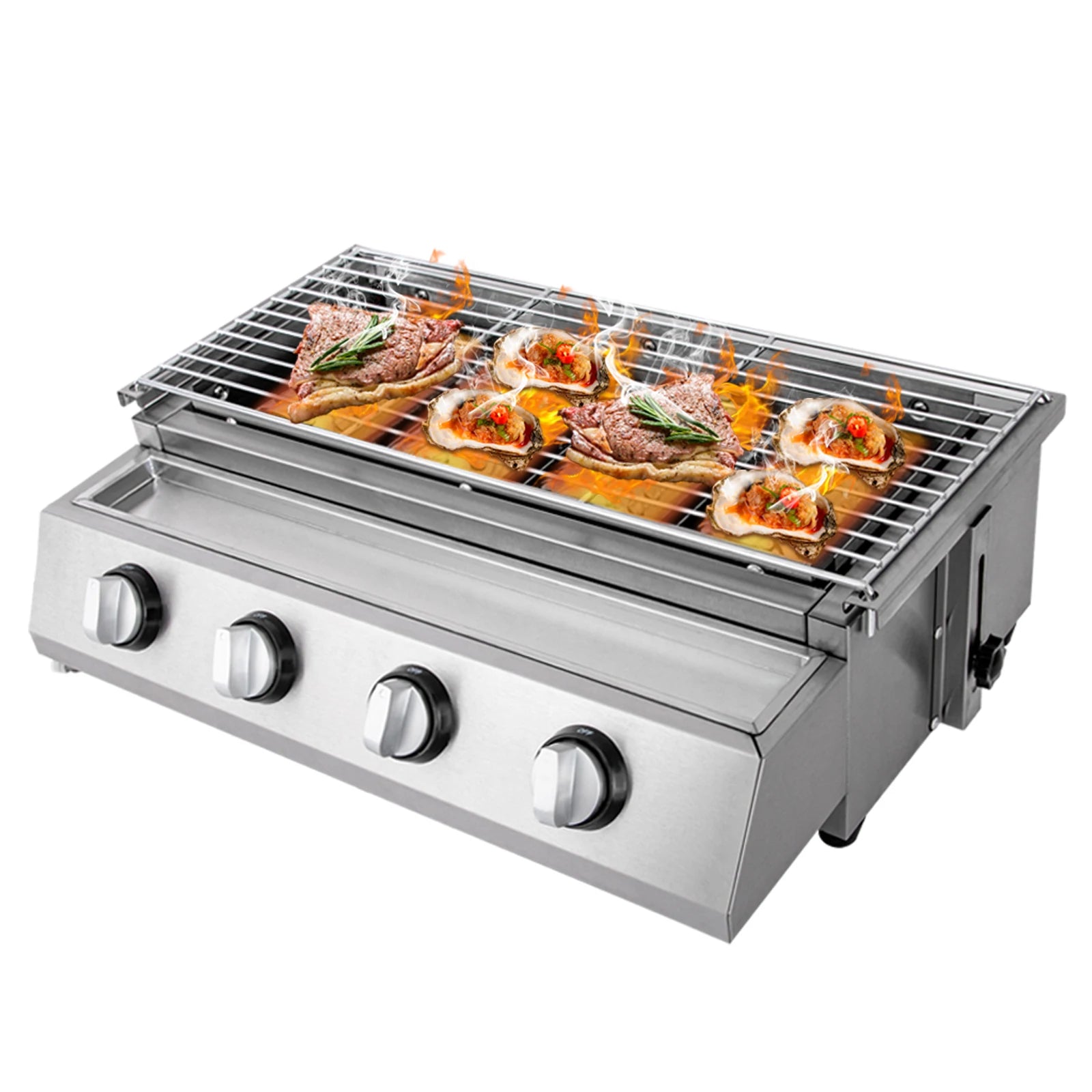 Stainless Steel ,Smokeless Barbecue Grill. 4 Burners LPG Gas.
