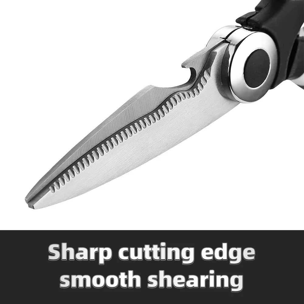 Multifunctional Kitchen Scissors. Stainless Steel, Cuts Bones, Easy Clean.