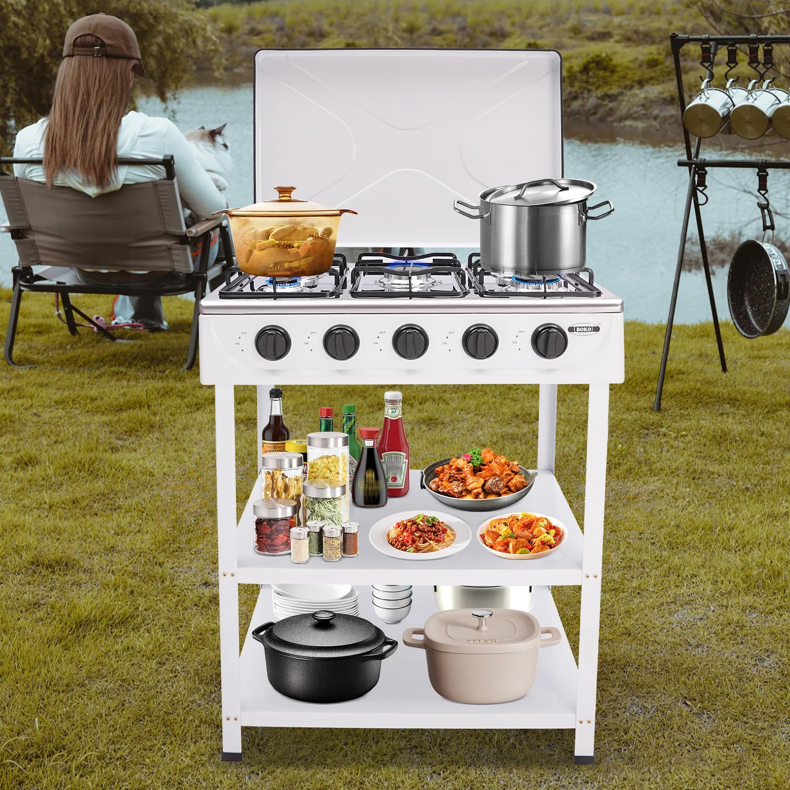 4/5 Burners, Independent Control, Natural Gas Stove, Propane, Cover .