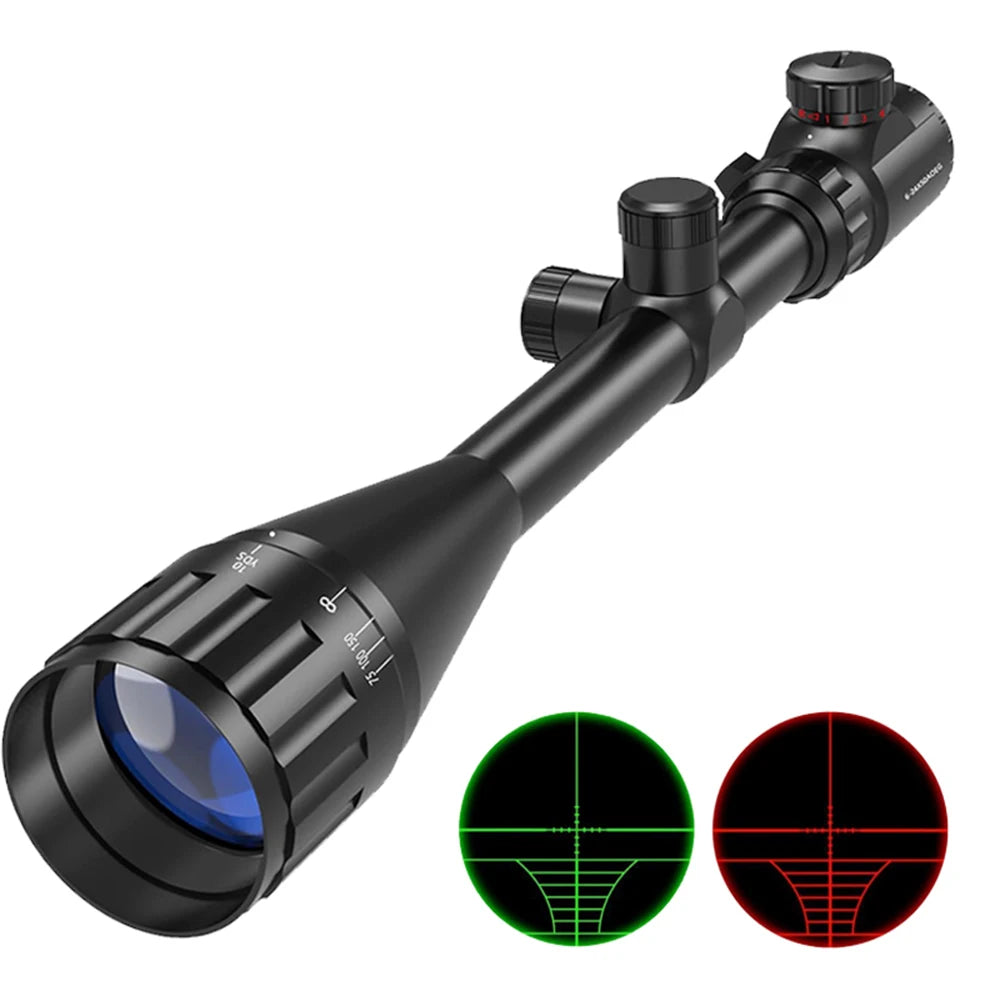 6-24x50 AO Rifle Scope. Hunting, Long-Range Scope. Illuminated Red/Green Reticle.