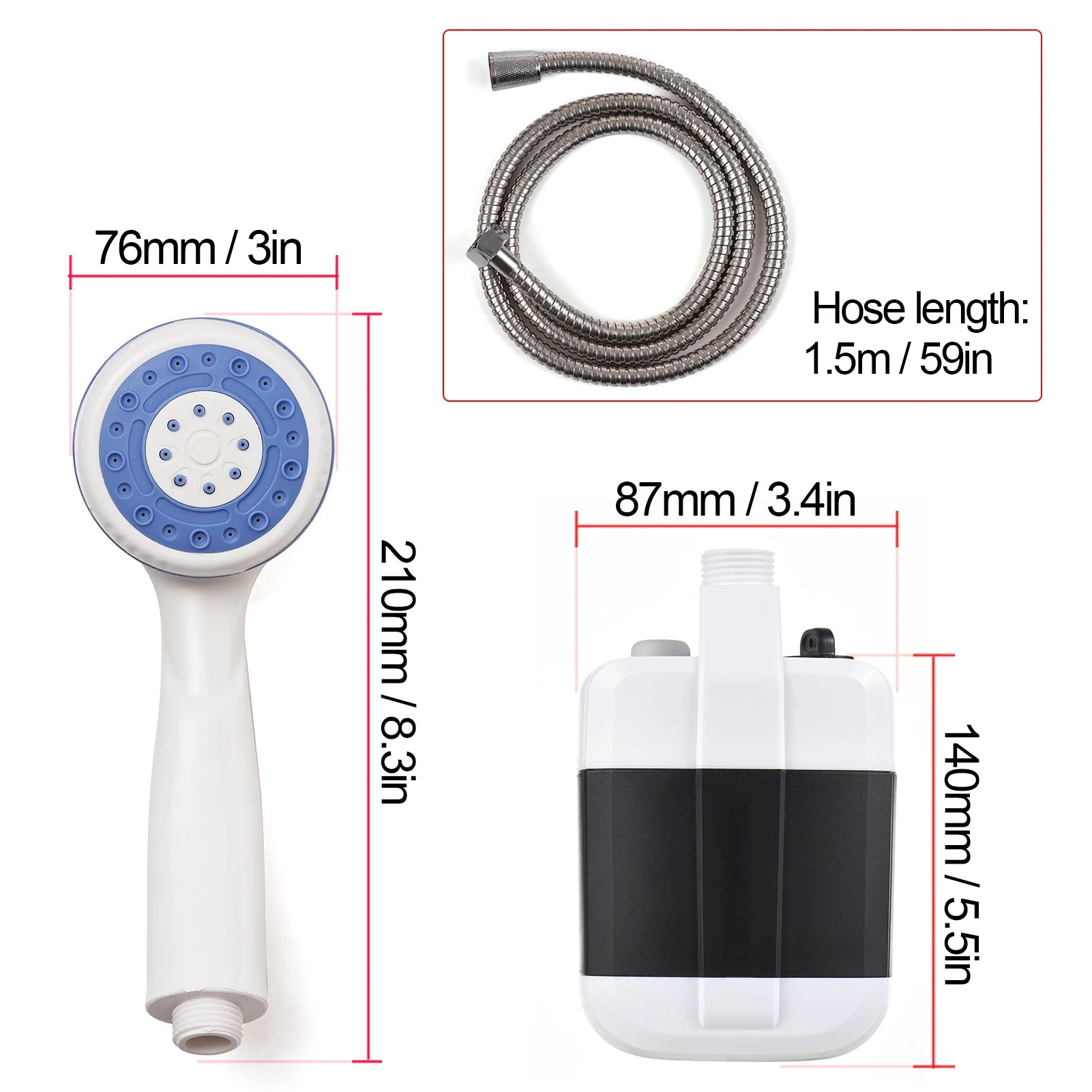 Portable Camping Shower, USB Rechargeable Electric Shower Pump.