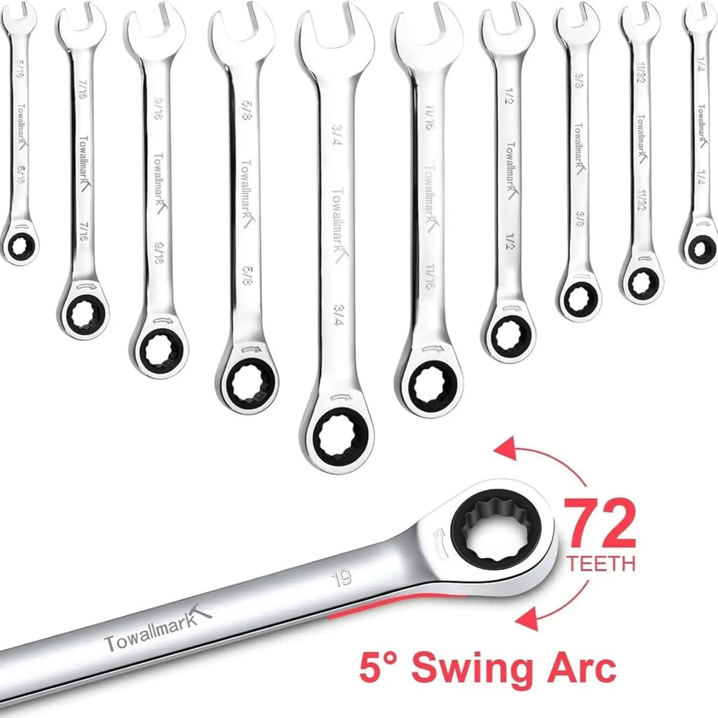 20pcs Standard Combination Ratcheting Wrench Set, 72-Teeth Cr-V Steel With Storage Bag.