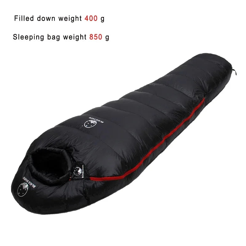 White Goose Down Adult Mummy Style Sleeping Bag. Winter, 4 Thicknesses.