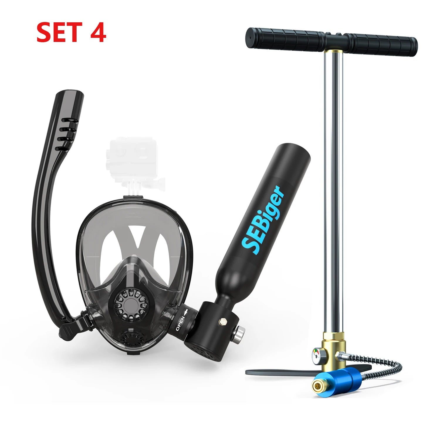 0.5L Diving Tank and Full Face Mask. 5-10 minutes underwater, Refillable.