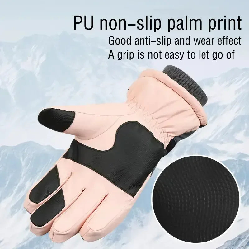 Unisex Snowboard- Ski Gloves. PU Leather- Non-slip. Touch Screen- Waterproof.