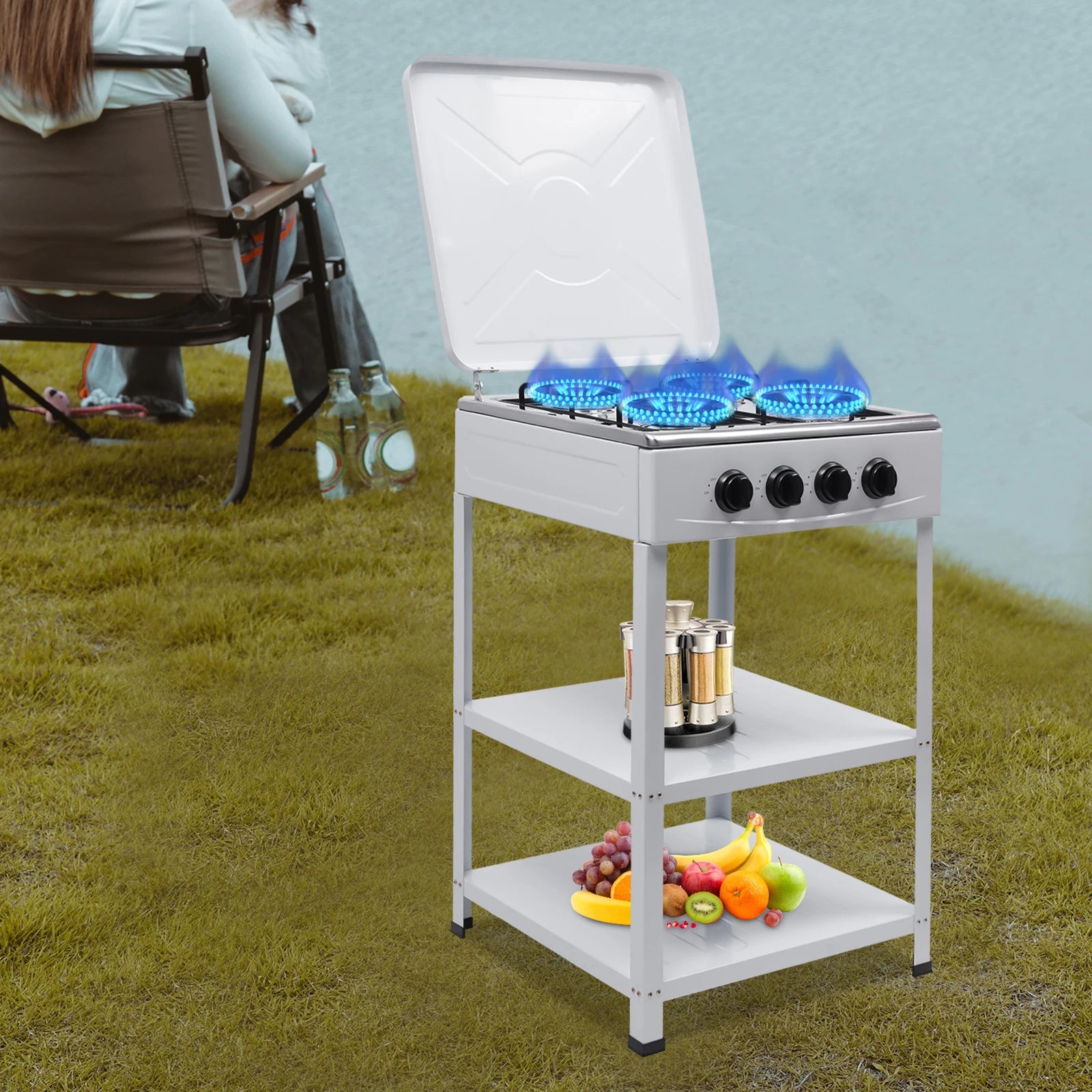 4/5 Burners, Independent Control, Natural Gas Stove, Propane, Cover .