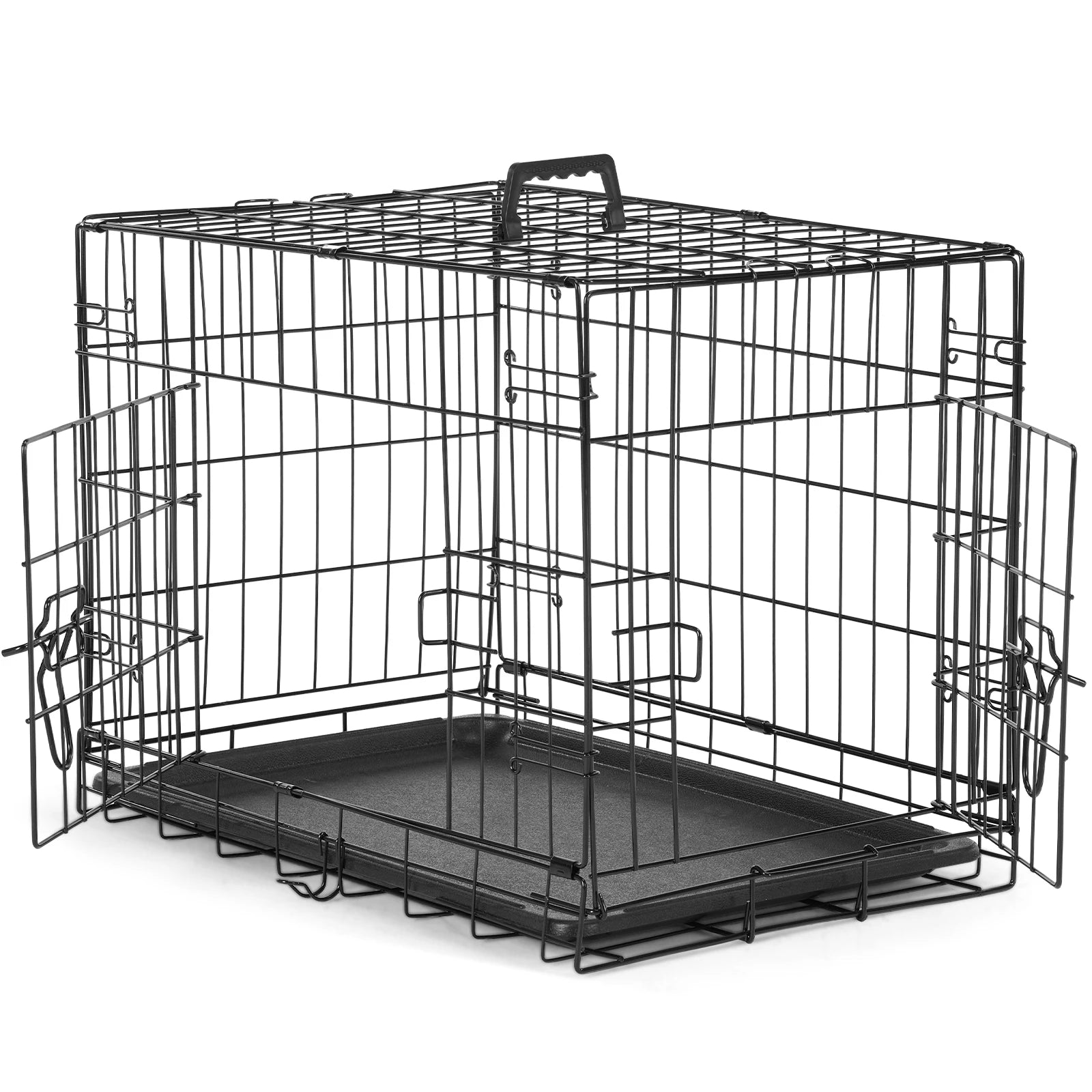 JHK Double Door Folding Metal Wire Dog Cage with Plastic Leak-Proof Tray. Extra Large Pet Kennel for Indoor Outdoor Travel.
