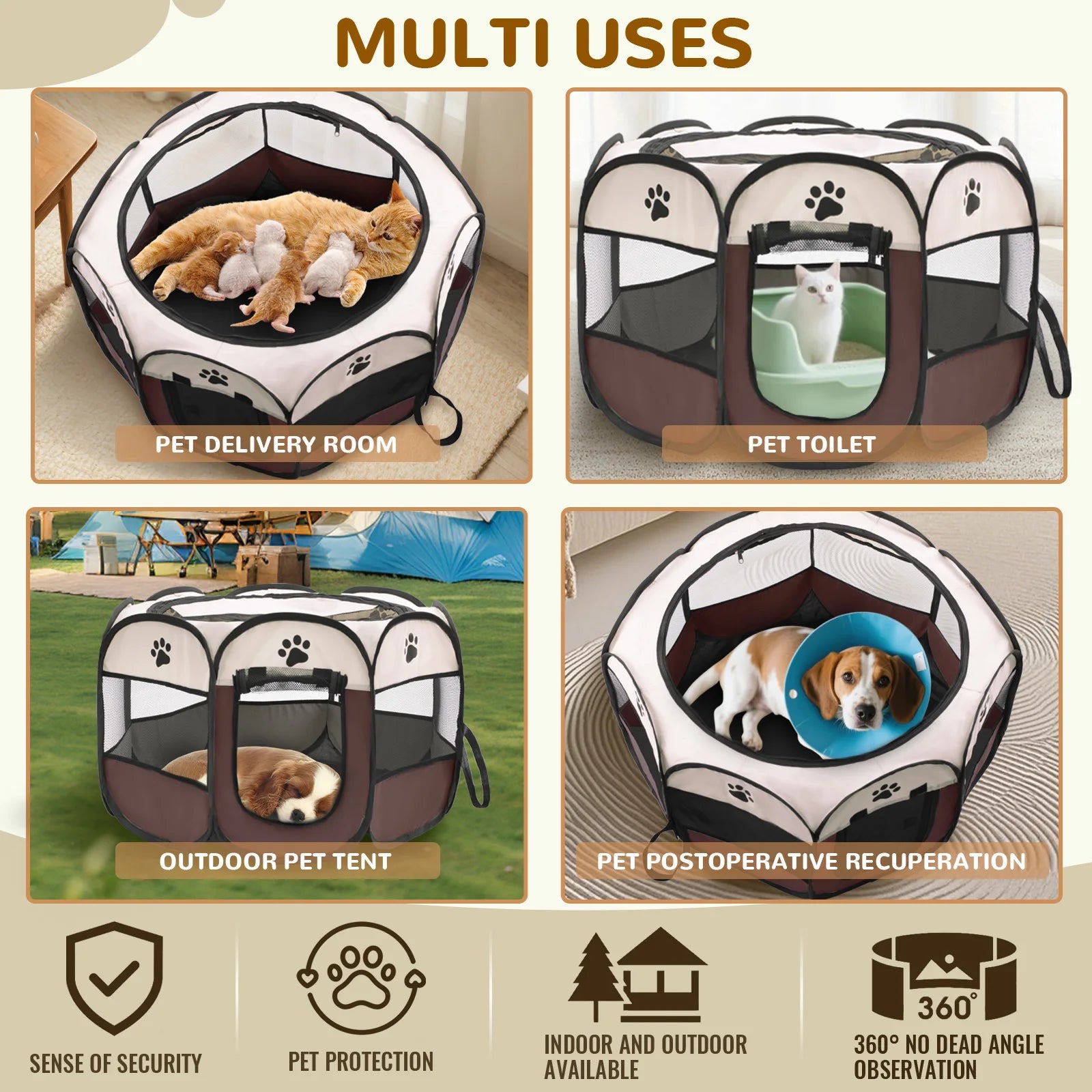 Foldable Pet Playpen for Dogs & Cats - Durable Oxford Cloth with Removable Zipper.