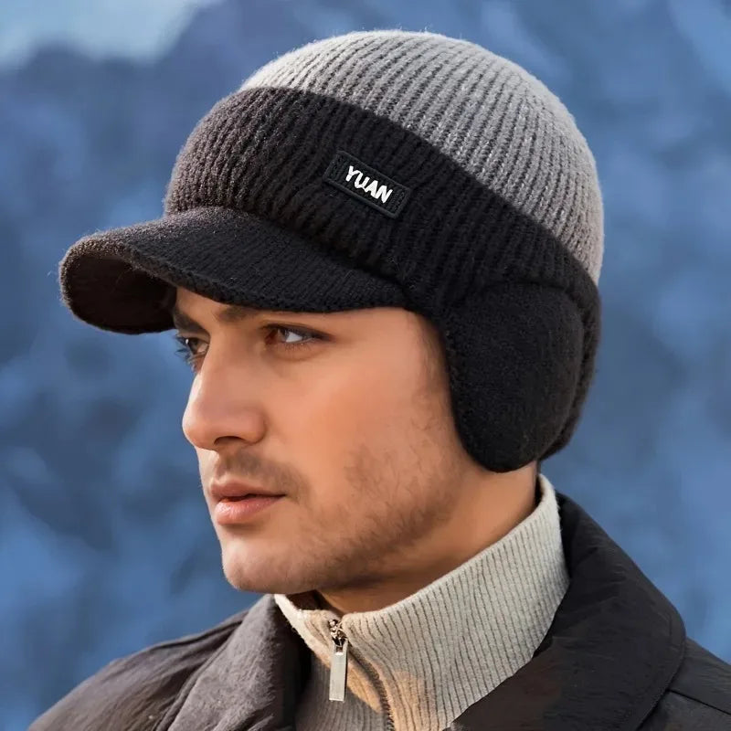Dual-Tone Knit Baseball Cap - Outdoor Activities | Fashionable Dad Hat with Ear Protection .