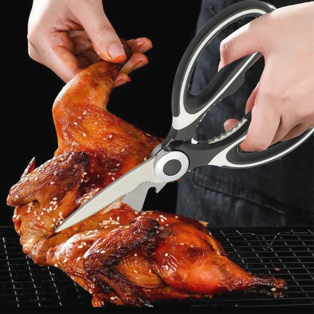 Multifunctional Kitchen Scissors. Stainless Steel, Cuts Bones, Easy Clean.