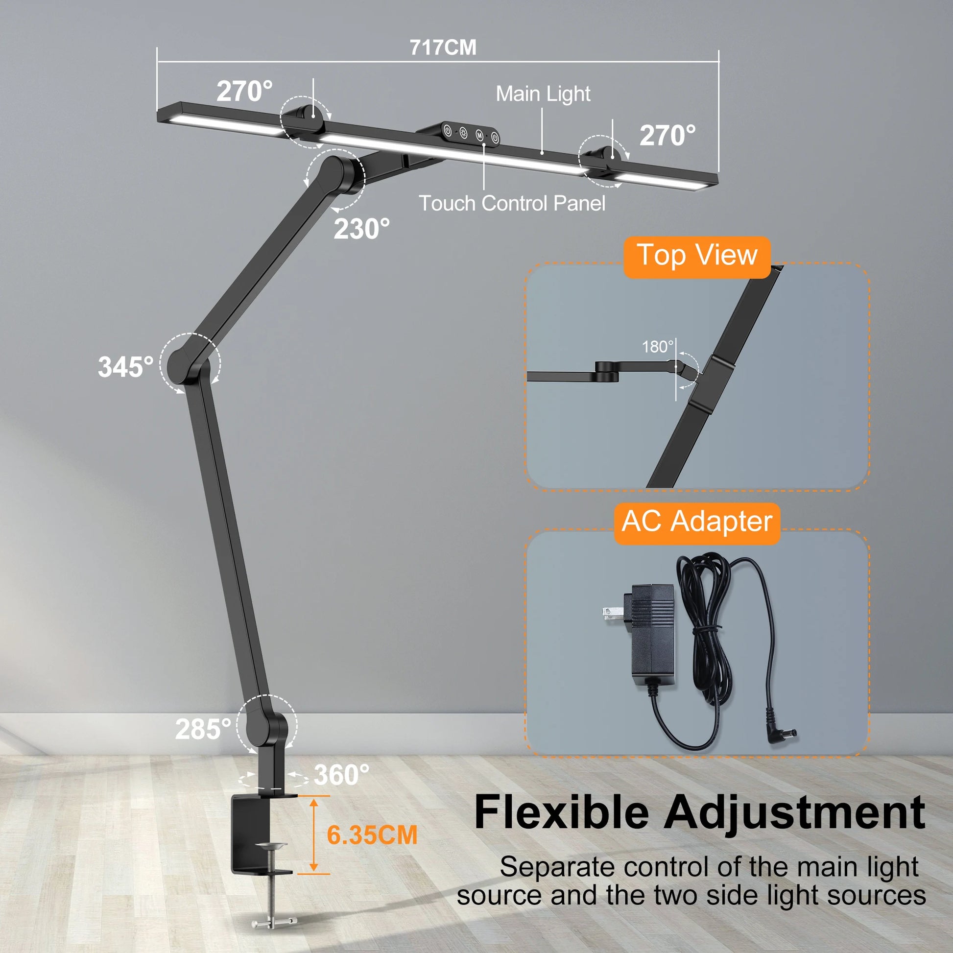 Led Desk Lamp with Clamp, For Home Office with Atmosphere Lighting, 24W Ultra Bright.