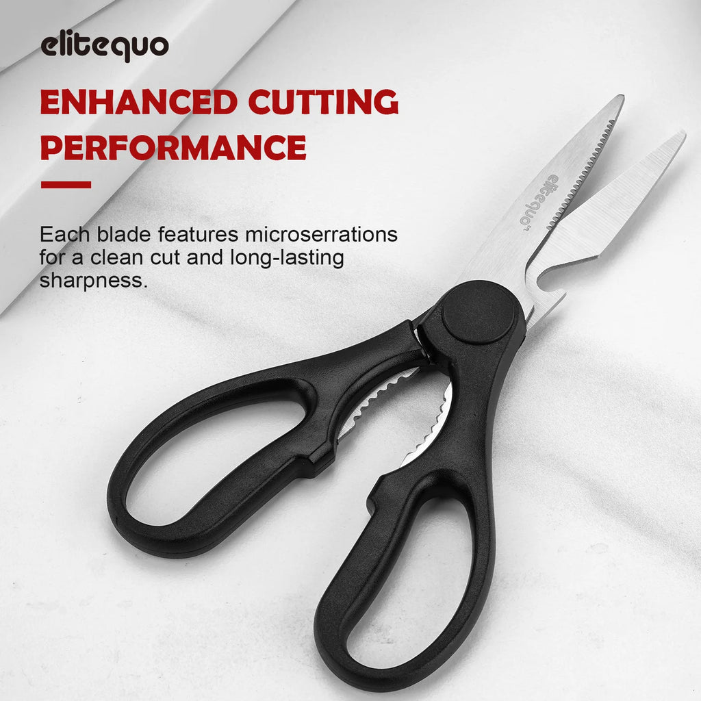 ELITEQUO All Purpose Kitchen Scissors, Heavy Duty Stainless Steel . Soft Grip Comfort Handle.
