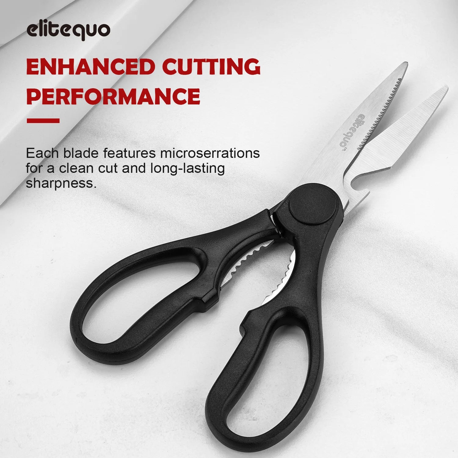 ELITEQUO All Purpose Kitchen Scissors, Heavy Duty Stainless Steel . Soft Grip Comfort Handle.